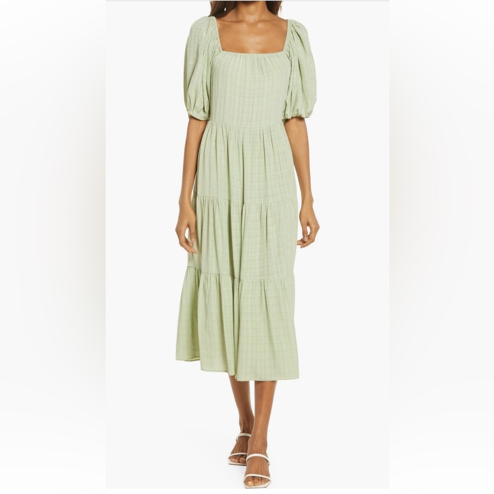 NSR Light Green Tiered Midi Dress